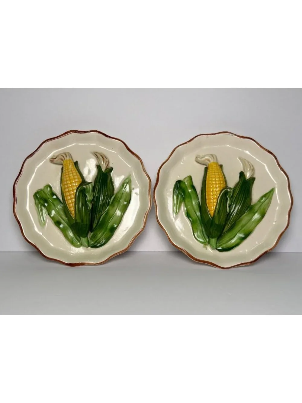 VTG Ceramic Corn Wall Plates Set of 2 Made In Japan Collectible Farmhouse